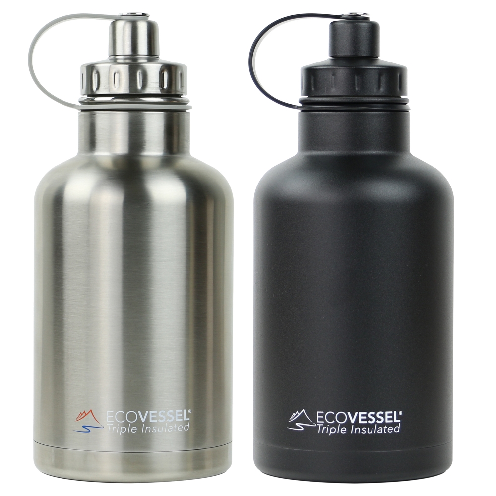 Vacuum Insulated Stainless Steel Growler Travel Water Bottle 64 oz 1900mL Black